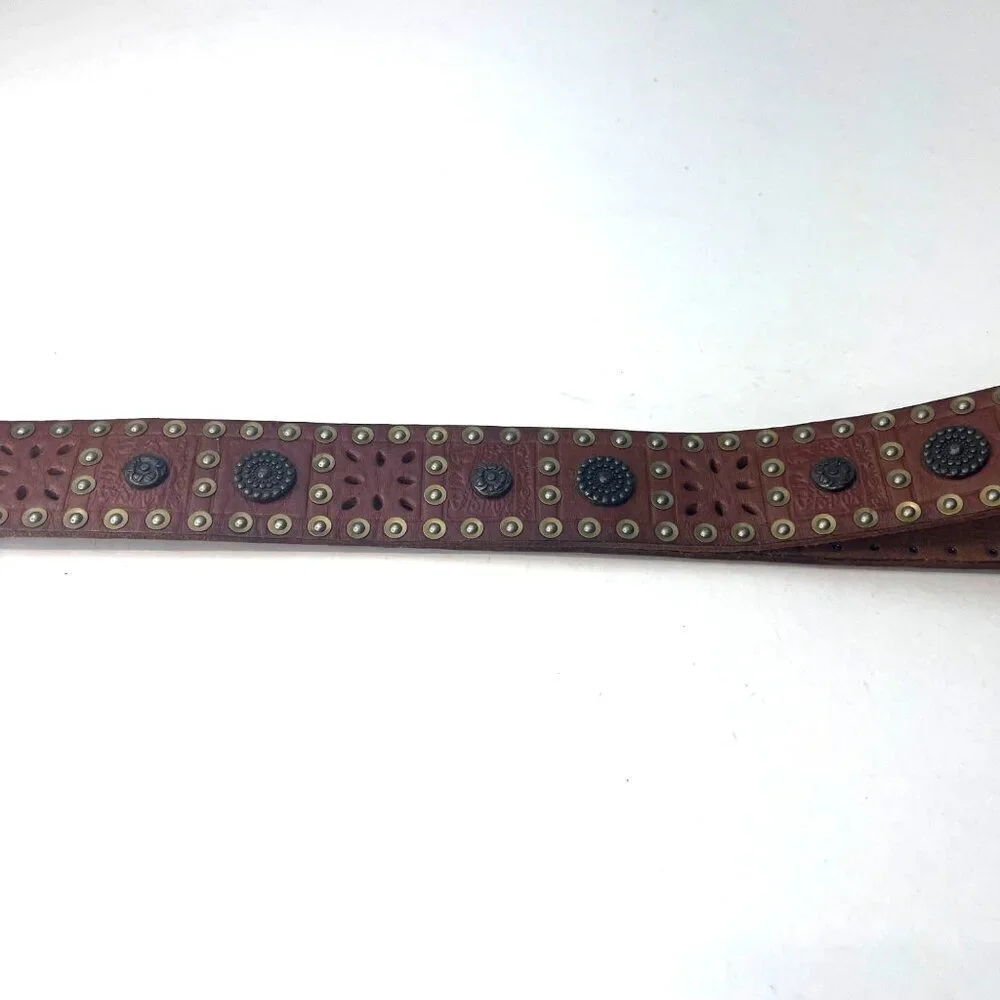 Riveted Leather Belt Riveted Bohemian Boho Gypsy Small Western 37